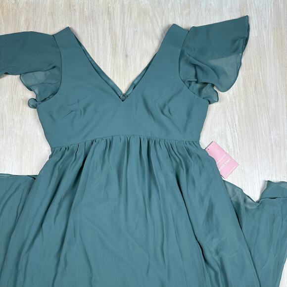 NWT Birdy Grey Chiffon Sea Glass Hannah Empire V-Neck Romantic Dress Gown XL - Picture 2 of 16